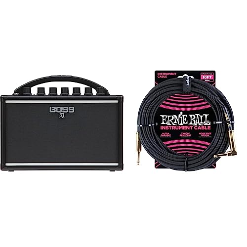 Boss Katana Mini - 7-Watt Combo Amp & Ernie Ball Braided Instrument Cable, Straight/Angle, 10ft, Black (P06081)