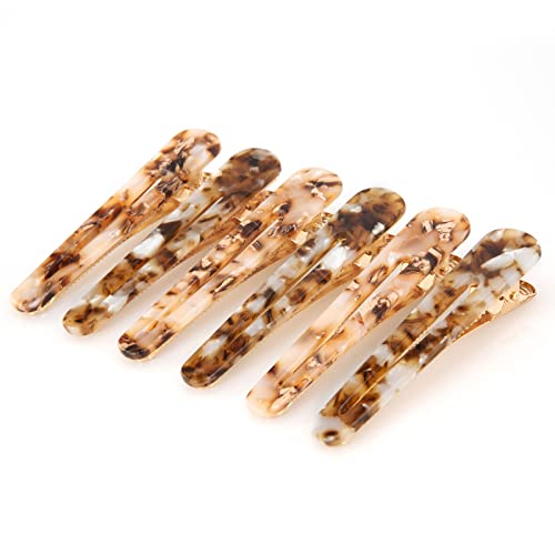 Cobahom 6 Pack 3.26 Inch Duckbill Hair Clips Leopard Print Hair Pins Chic Tortoise Shell Hair Barrettes for Women and Girls (3 Beige + 3 Dark Brown)