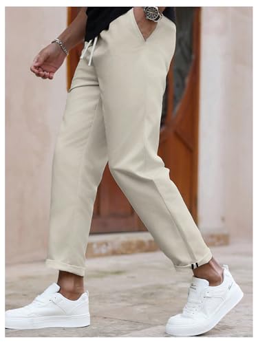 SOLY HUX Men's Casual Pants Drawstring Elastic Waist Work Trousers with Pockets3