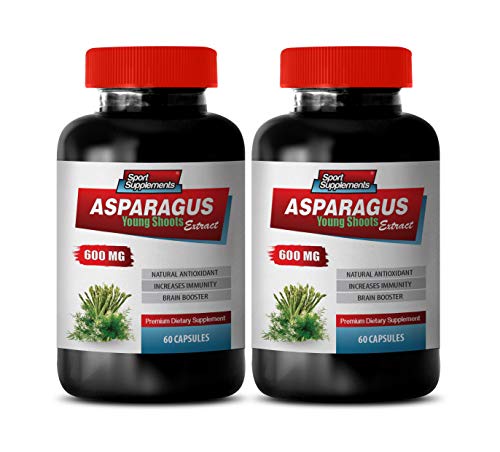 Diuretic and Anti-inflammatory Pill - Asparagus 600 MG - Young Shoots Extract - Premium Dietary Supplement - antioxidant Supplement for Skin - 2 Bottles 120 Capsules
