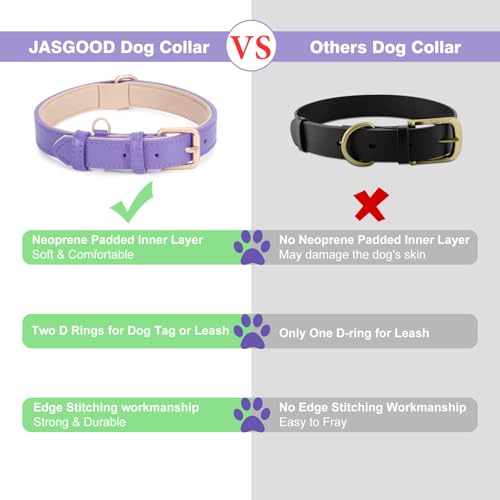 Leather Dog Collar Adjustable Soft Leather Padded Collar Heavy Duty for Small Medium Large Size Dogs with Alloy Buckle (Purple,XS) - Image 3