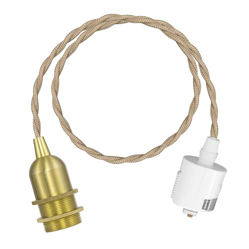 FSLiving E17真鍮ソケット 銅製ペンダントライト レトロ ゴールド インテリア照明 かわいい 吊り下げライト ダクトレールライト ライティングレールライト キッチン 新居 新生活 電気 ライトソケット トイレ照明 カフェー カーキ色コード 80c