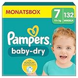 Pampers Windeln Größe 7 (15kg+) Baby-Dry, Extra Large, MONATSBOX, bis zu 12 Stunden Rundum-Auslaufschutz, (1er Pack) 132 Stück