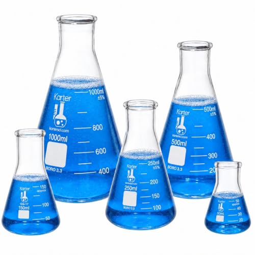 Karter Scientific Glass Flask 5 Piece Set, Narrow Mouth Erlenmeye...