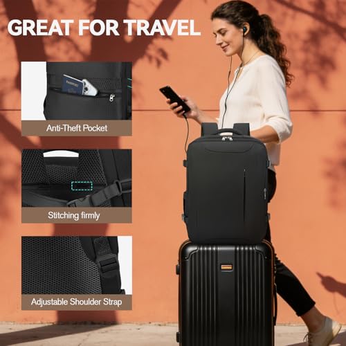 Lossga Travel Backpack for Women & Men, Carry On Backpack, 30L Airline Approved Personal Item Bag, 18x14x8 Travel Bag, Water Resistant Weekender Daypack for Business, College (Black) by Lossga - Used condition - Image 7