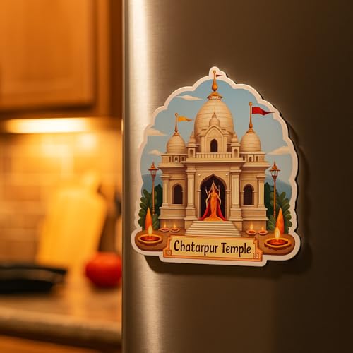 Image of Naxon Chhatarpur Temple Delhi Theme Souvenir Wooden Fridge Magnet for Refrigerator - Printed Fridge Magnet for Kitchen & Home Decor | Perfect Souvenir Gift | Size 3x3 in | Pack of 1