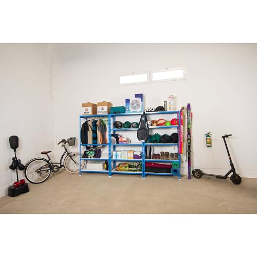 Simon Rack Scaffale Metallo Garage E 6 Ripiani, Capacità Di Carico 200 Kg E Punto Di Flessione, 2500X1100X500 Mm, Metallo, Scaffalatura Per Garage, Blu/Arancione/Zincato - Simonclick - 2