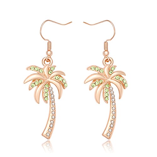 MANZHEN Crystal Beach Palm Tree Dangle Earrings Tropical Jewelry for Women (rose gold)