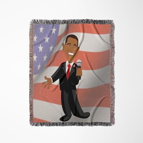 3dRose President Barack Obama with American Flag Woven Blanket