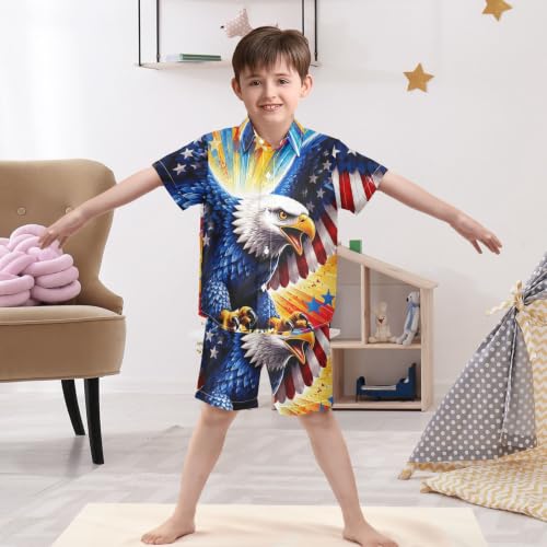 Image of 3T Toddler Boy Shorts Set Teal Hawaiian Button Down Shirts Summer Outfits for Little Boy