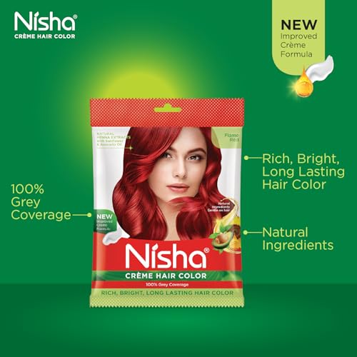 Image of Nisha Cream Permanent Hair Colour Full Grey Coverage (50g) Flame Red (Pack of 4)