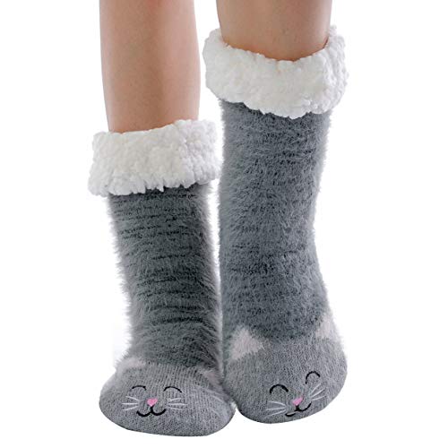 HapiLeap Vrouwen Sokken Slippers Fleece Gevoerd Leuke Warm Gezellige Indoor Sokken Non-slip Winter 2.5-7