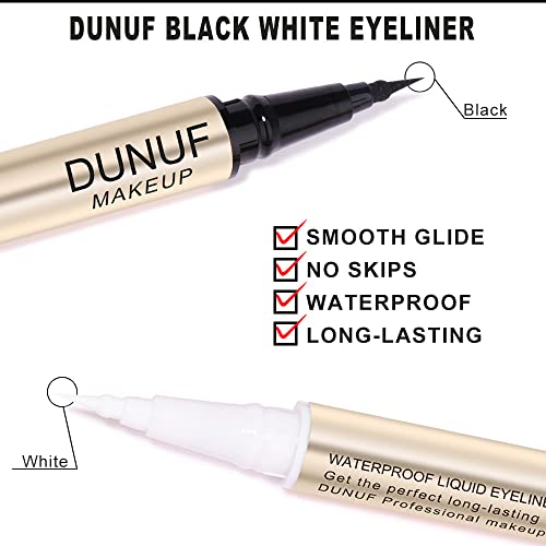 Dunuf Makeup 2 In1 Waterproof Liquid Eyeliner, Pitch Black, White,0.02 Fl Oz (Pack Of 1) #TOP2