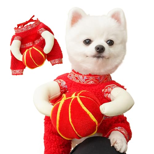 Pommyyn 中国の犬のコスチューム、中国の旧正月の犬のコスチューム | 中国の旧正月用のランタン犬布,中国風冬コートペット服、新年春祭りペットドレスアップ、ペットコスプレ衣装、ウォームスーツ
