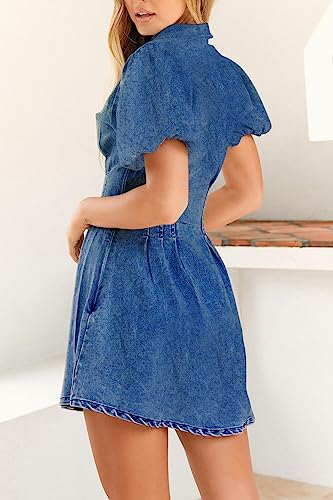 Denim Dress for Women Puff Sleeve Mini Jean Dresses for Women 2025 Summer Casual Denim Dress3
