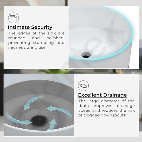 Plantex Pedestal Wash Basin/Acrylic Resin & Quartz Free Standing Wash Basin/Round Basin for Bathroom/Home/Office/Restaurant- (10034, White & Coffee)