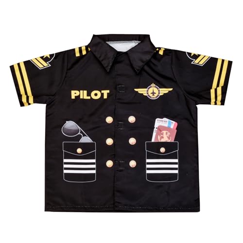 A Miaow Career Role Play Dress Up Police Officer Doctor Firefighter Uniform Short Sleeve Shirt Cosplay Party Costume (Pilot)