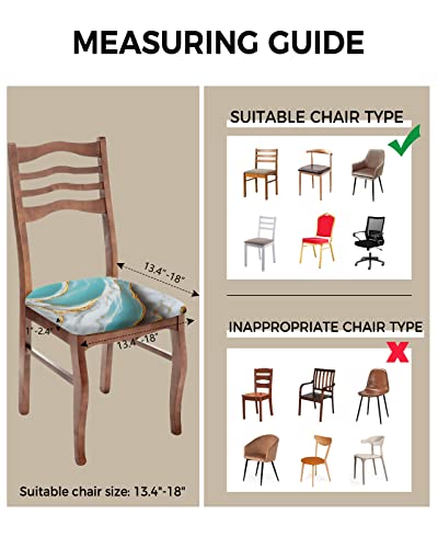 Scominoc Marble Seat Covers For Dining Room Chairs Set Of 4, Aqua Modern Stretchy Dining Chair Cushion Covers, Removable Washable Furniture Protector Ink Paint Teal Yellow Crack Slipcovers For Office #TOP2