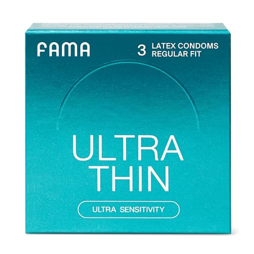 FAMA Ultra Thin Condoms – 0.04mm, Extra Lubricated, 25% Thinner Natural Latex, 3 Pack, FDA-Cleared, 53mm Diameter, Hypoallergenic, Odorless, Long-Lasting Comfort