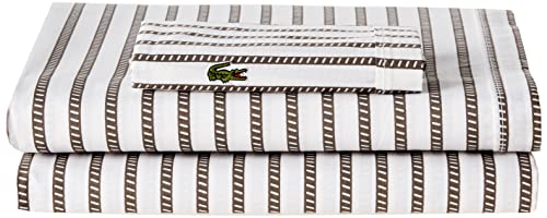 Image of Lacoste 100% Cotton Percale Sheet Set, Graphic Stripe Print, Dark Grey, Twin