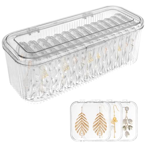 Acrylic Jewelry Box Organizer, Clear Jewelry Organizer with 14 Small Storage Box, Anti Tarnish Jewelry Storage Box, Compact Jewelry Holder Box, Clear Travel Jewelry Case for Earrings Ring Necklace