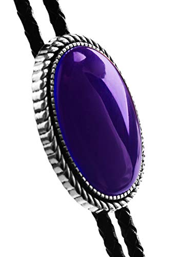 Moranse Bolo Tie With Emerald Blue And Black Stone Celtic Style Genuine And Cowhide Rope (Blue) #TOP2