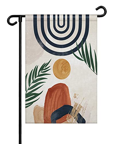 Middle Century Geometric Garden Flags 12 X 18 Inch Double Sided, Burlap Welcome Home Banner, Modern Abstract Art Boho Aesthetics Garden Flag Vertical Banners Yard/Patio/Lawn Flags Outdoor Decorations #TOP11