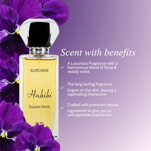 Image of Suroskie Habibi Perfume 50Ml | Luxury Eau De Parfum | Long Lasting Unisex Fragrance Spray | Aromatic Blend Of Aqua, Saffron & Rose Scent | Floral & Woody Notes | Premium Gift For Men & Women