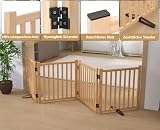 Pshelfy Hundeabsperrgitter aus Holz 4 Paneelen 58cm Höhe - Freistehend & Faltbar, 360° Drehbar für Tür, Treppe, Flur als Welpen-Gitter & Kinderschutzgitter (BxH: 234 cm x 58 cm, Naturholz)