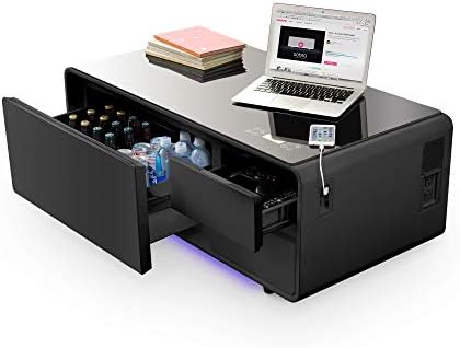 Sobro Coffee Table with Built in Fridge, Speakers, Outlets, LED Light, and More - Black