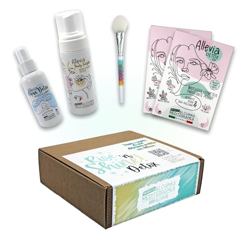 Allevia Rise And Shine Detox set skincare viso completo | kit skincare ragazza per pelle mista o grassa.Cofanetto regalo donna con mousse detergente, tonico e maschere viso.San valentino skin care