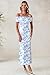 LUXVEER Women's Mesh Floral Dress 2026 Summer Off Shoulder Ruched Bodycon Long Maxi Fitted Night Out Wedding Guestes Dresses Blue