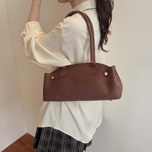 Faux Suede Shoulder Bags for Women Brown Purse 2025 Fall Bag Rectangle Handbag Small Tote Purse2
