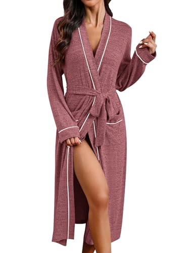 Image of Ekouaer Womens Robe Long Bathrobe Lightweight Soft Knit Kimono Robes Ladies Casual Sleepwear S-3XL