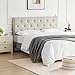Howjoe Linen Fabric Upholstered Headboard Queen Size, Modern Diamond Tufting Solid Wood Queen Headboard Only, Adjustable Height from 37” to 51” Head Board, Bed Frame or Wall Mount Headboards, Beige