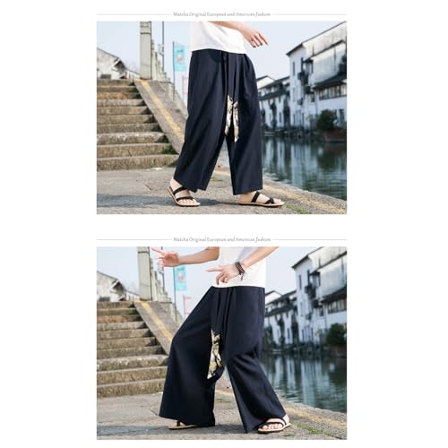 Seidarise Men's Wide Leg Casual Harem Linen Japanese Yoga Harem Pants Hip hop Joggers Baggy Navy3