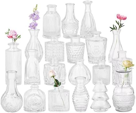 Set of 20 Glass Bud Vases,Small Clear Vases,Wedding Centerpiece T...