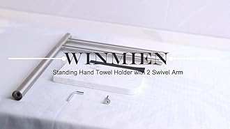 Standing Hand Towel Holder, Hand Towel Stand with Marble Base, 304 Stainless Steel Towel Rack with 2 Swivel Arm, Countertop Stand Towel Ring Towel Bar for Bathroom (Matte Black)