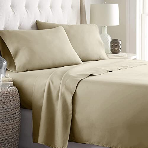 Sabanas Y Fundas, Home NANWEI Juego de Sábanas de 4 Piezas, Sábanas Queen de Microfibra de Hotel Doble Cepillado, Sábanas de Suaves Hipoalergénicas (Beige, Queen)