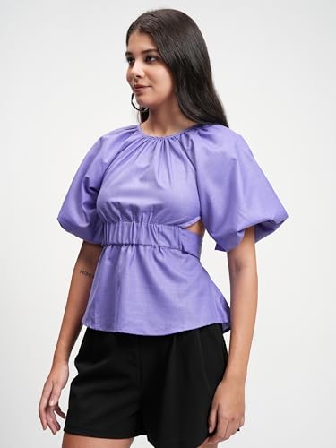 Image of Tokyo Talkies Women's Kimono Sleeve Cinched Waist Top | Back Cut-Out | Elegant & Trendy | Perfect for Casual & Semi-Formal Outings | Tops for Woman | Women Tops | Stylish Top