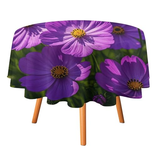 Nappe ronde polyester lavable en machine imprimé floral violet 177cm
