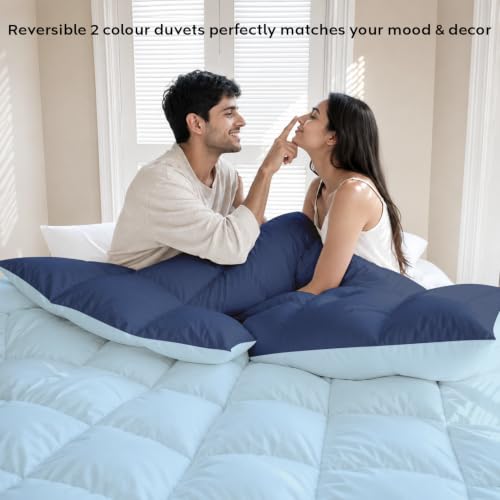 Image of AYKA Reversible Comforter 220 GSM Microfiber Reversible AC Comforter /Blanket for Winter /Quilt /Dohar /Duvets for King Size Blanket /Comforter Double Bed (Aqua & Navyblue, 90 * 100 inch)