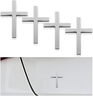 DXNQ 4PCS Metal Jesus Christ Cross Badge Stickers, 2.5"×1.8" Alloy 3D Individual Car Cross Sticker, Self Adhesive Scratch Covering Cross Emblem Decal for Car Body Fender Tail (Silver)