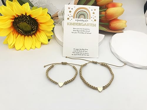 Image of First Day of Kindergarten Bracelets,First Day of School Bracelets for Mom and Daughter,Back to School Bracelet Pre-K Matching Heart Wish Adjustable Bracelet