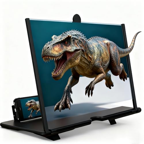 Screen Magnifier for Cell Phone, 3D HD Mobile Phone Screen Magnifier – Adjustable Foldable Desktop Cell Phone Screen Magnifier for Movies, Gift for Mom Dad Family (Black, 10 in)