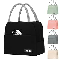 Viiotu Insulated Lunch Bag, Small Lunch Bag for Women Men Kid, Reusable Lunch Cooler Bag for Work Office Outdoor Picnic Camping (Black)