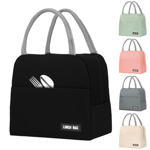 Viiotu Insulated Lunch Bag, Small Lunch Bag for Women Men Kid, Reusable Lunch Cooler Bag for Work Office Outdoor Picnic Camping (Black)