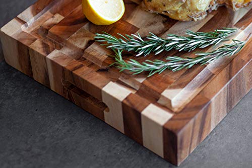 Villa Acacia Large Wood Cutting Board With Juice Groove, 2.5 Inch Thick, 17X12 Inch End Grain Block #TOP6