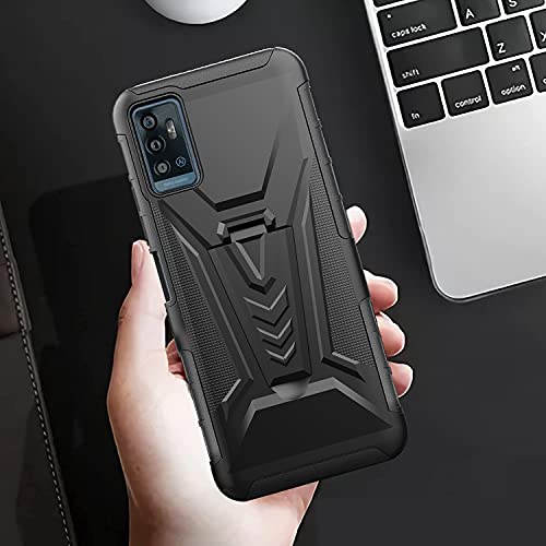 For Zte Blade 11 Prime Case, With Tempered Glass Screen Protector Heavy Duty Protection Technology Built-In Kickstand Rugged Shockproof Protective Phone Case For Zte Blade 11 Prime（Black） #TOP3