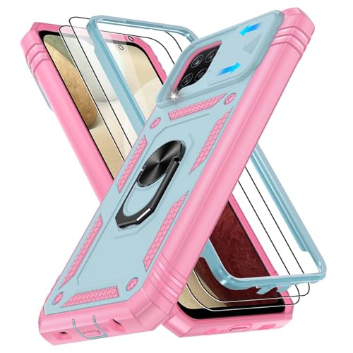 Coque Samsung A12 silicone renforcé anneau béquille et 2 verres écran